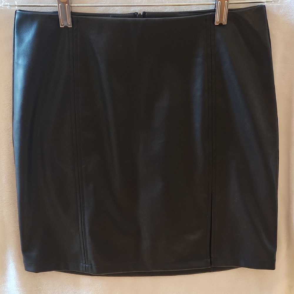 Mangopop High Waisted Bodycon Faux Leather Skirt With Slit